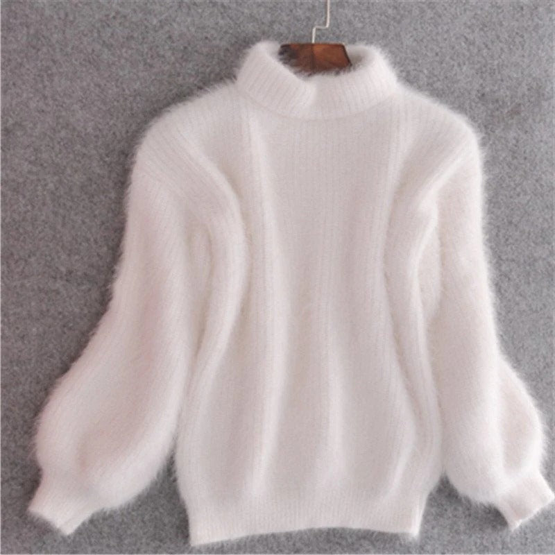 Chic Loose Knit Pullover - Soft Angora Sweater for Women