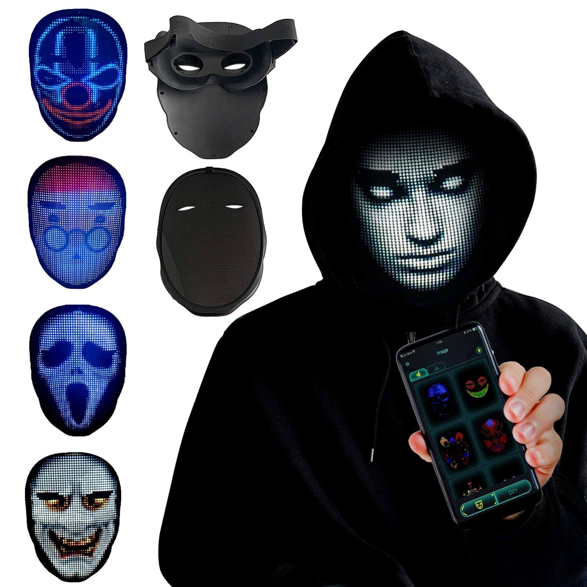 Dynamic LED Costume Mask with Customizable Faces