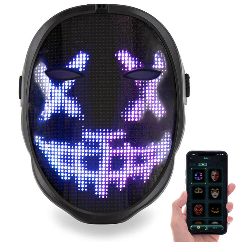 Dynamic LED Costume Mask with Customizable Faces
