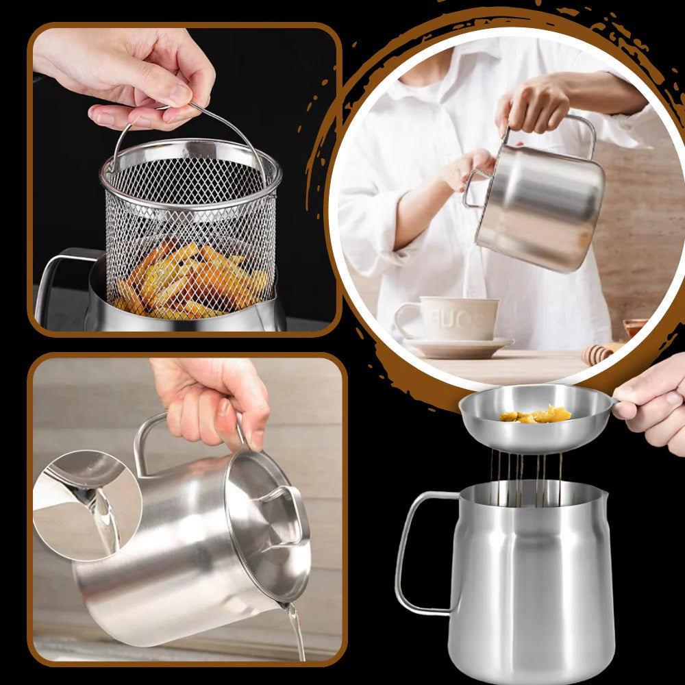 Dual-Function Frying Pot with Integrated Oil Strainer