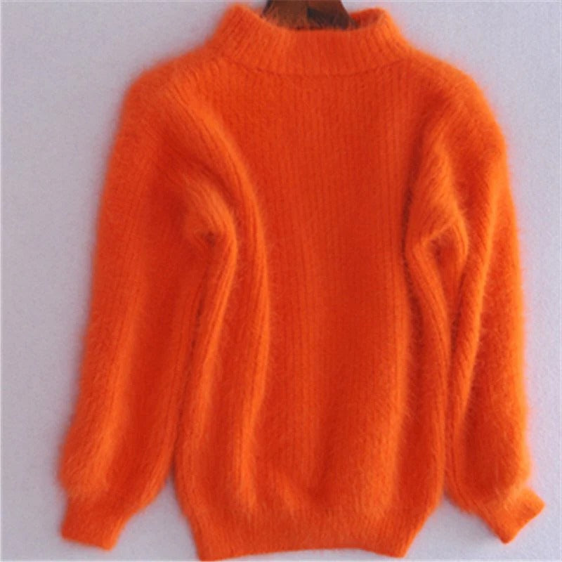 Chic Loose Knit Pullover - Soft Angora Sweater for Women