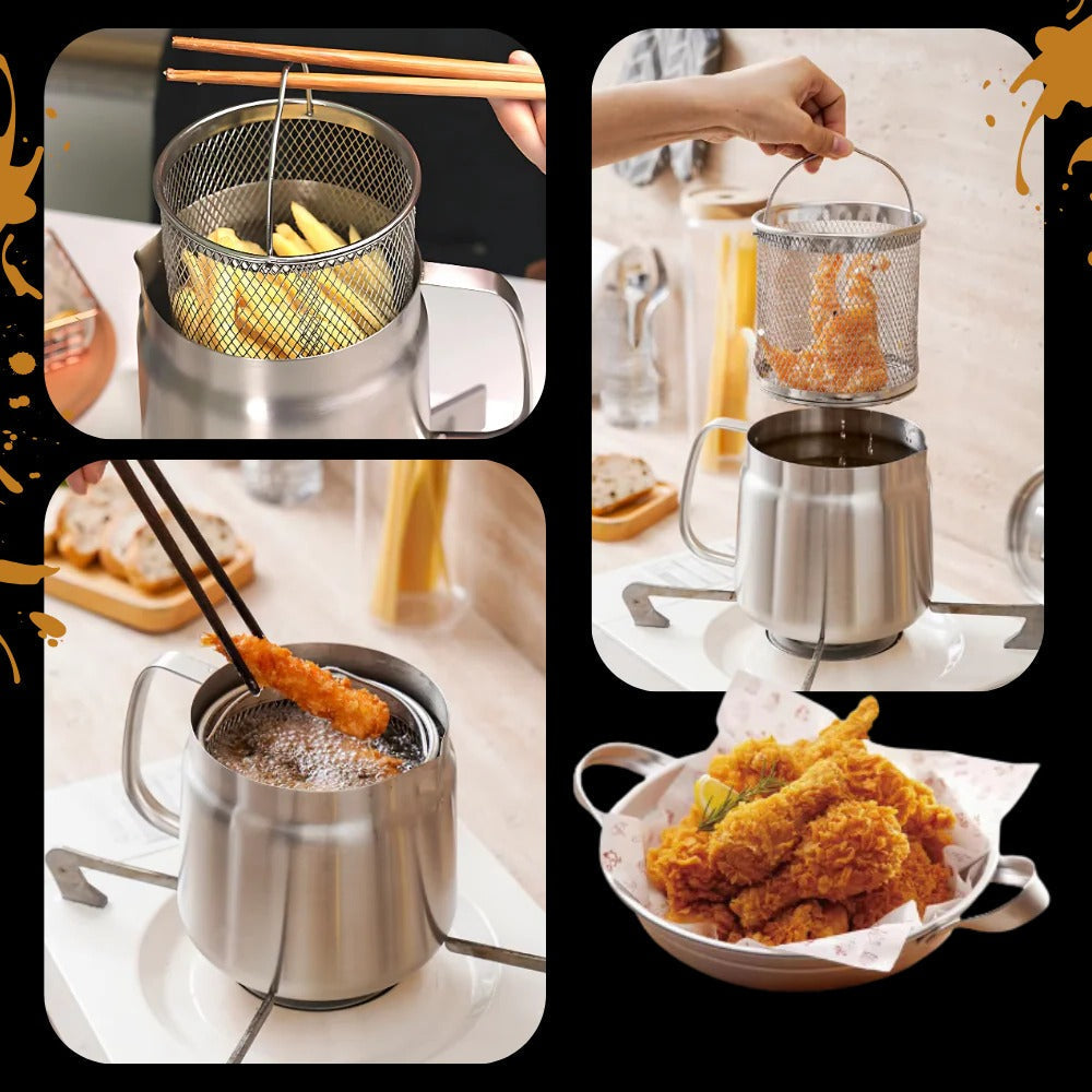 Dual-Function Frying Pot with Integrated Oil Strainer