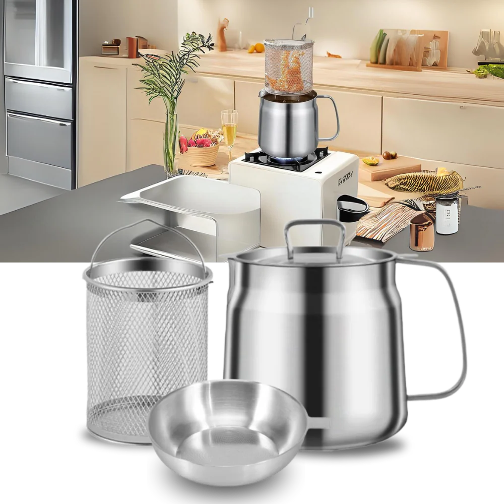 Dual-Function Stainless Steel Frying Pot for Effortless Cooking