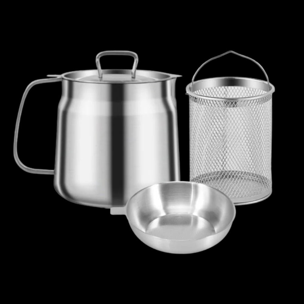 Dual-Function Frying Pot with Integrated Oil Strainer