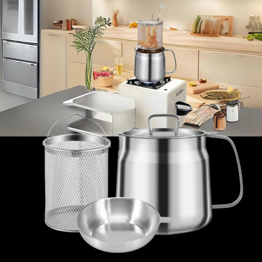 Dual-Function Frying Pot with Integrated Oil Strainer