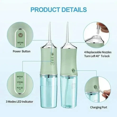AquaPulse Cordless Water Irrigator – Rechargeable Flosser with 30-110 PSI Pressure Settings
