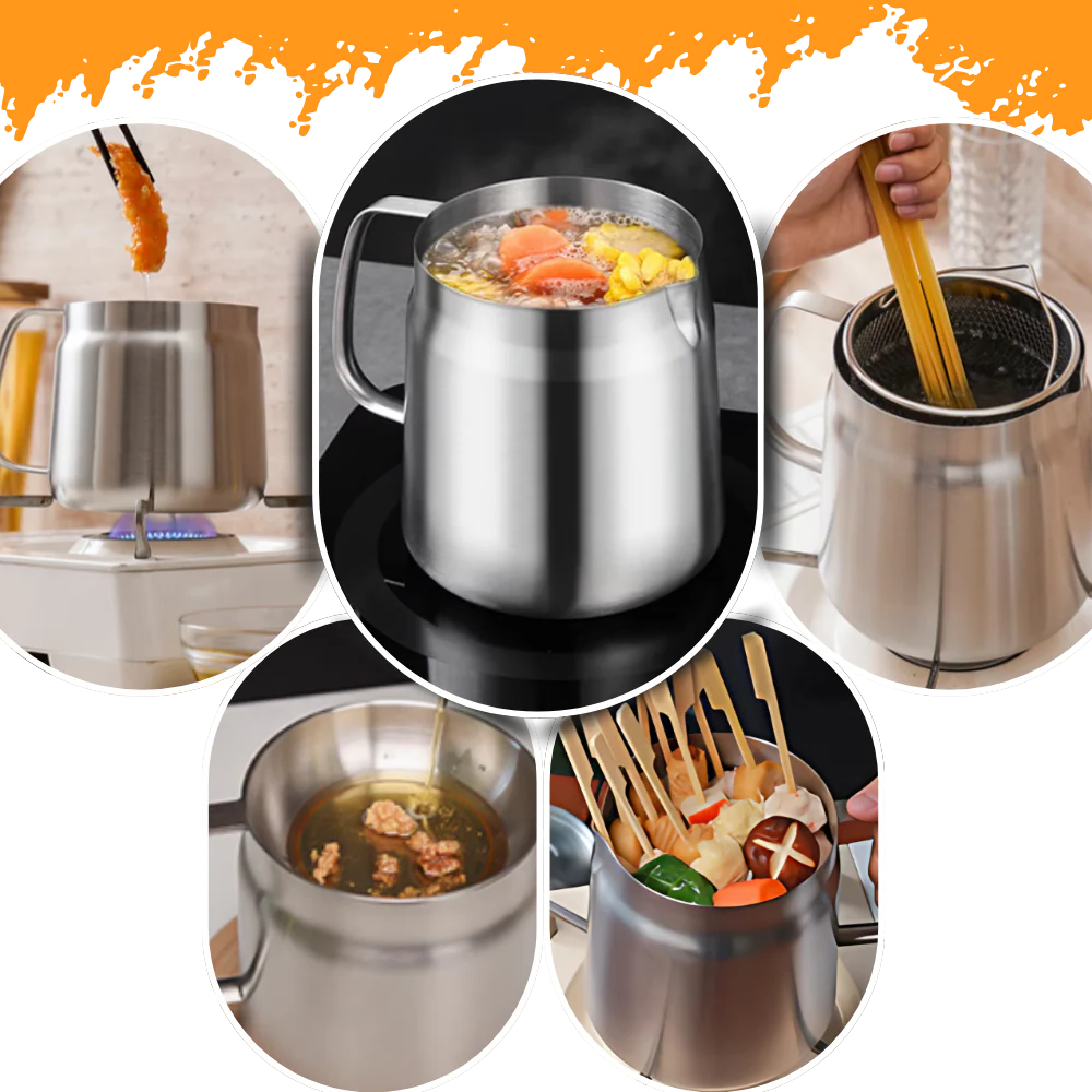 Dual-Function Stainless Steel Frying Pot for Effortless Cooking
