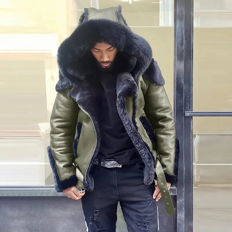 Men's Classic Fur-Lined Leather Jacket for Winter Adventures