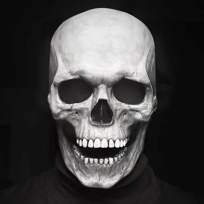 Lifelike Full Head Skull Mask with Moving Jaw for Halloween Fun