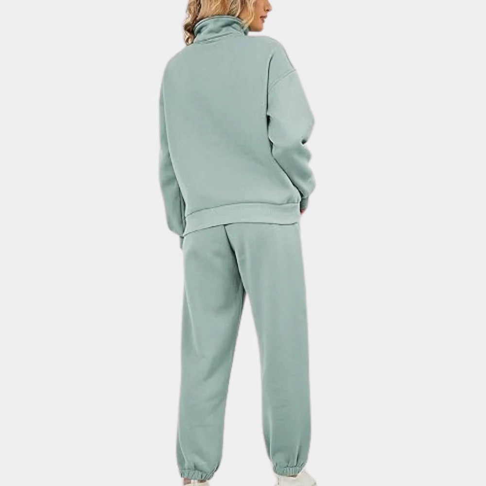 Chic Women's Activewear Set with Half Zip Top