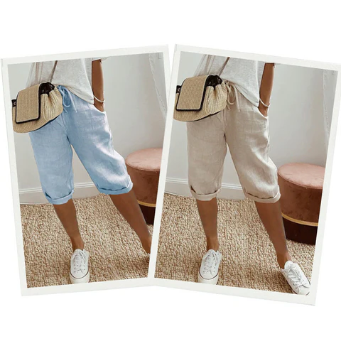 Chic High-Waisted Linen Blend Crop Pants for Women