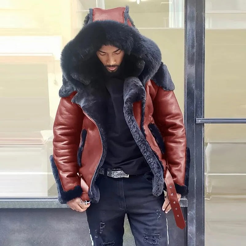 Men's Classic Fur-Lined Leather Jacket for Winter Adventures