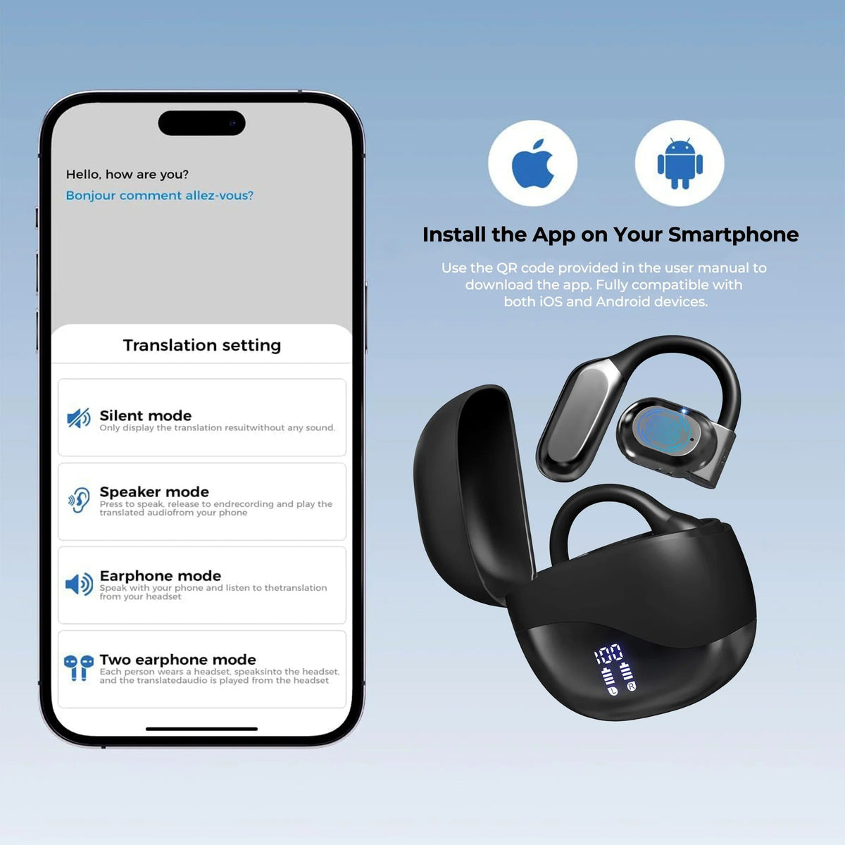 Instant Language Translation Earbuds with Bluetooth