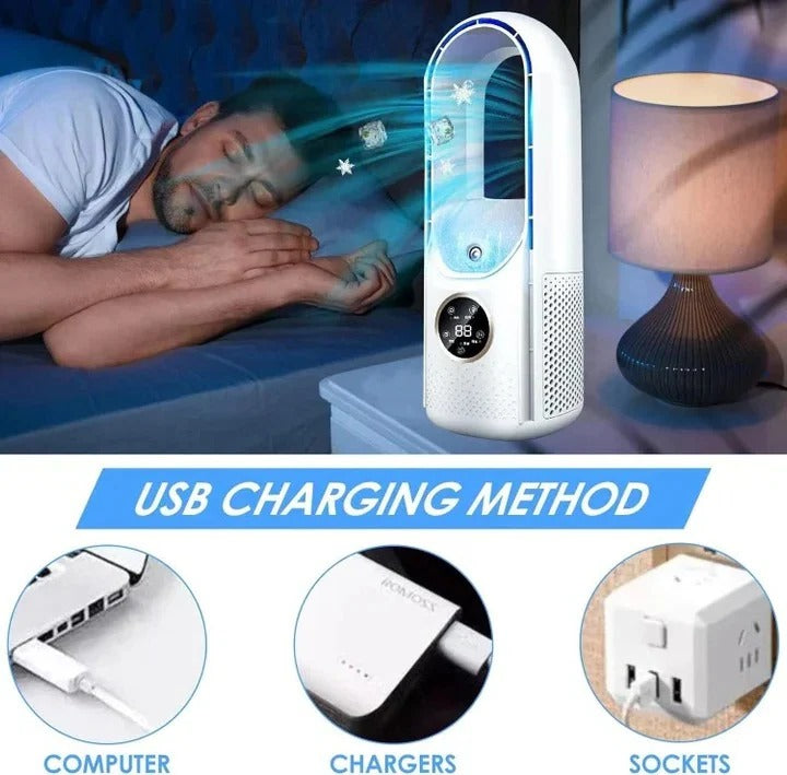 BreezeBuddy Compact Personal Air Chiller – Quiet, Blade-Free Fan for Desk Use