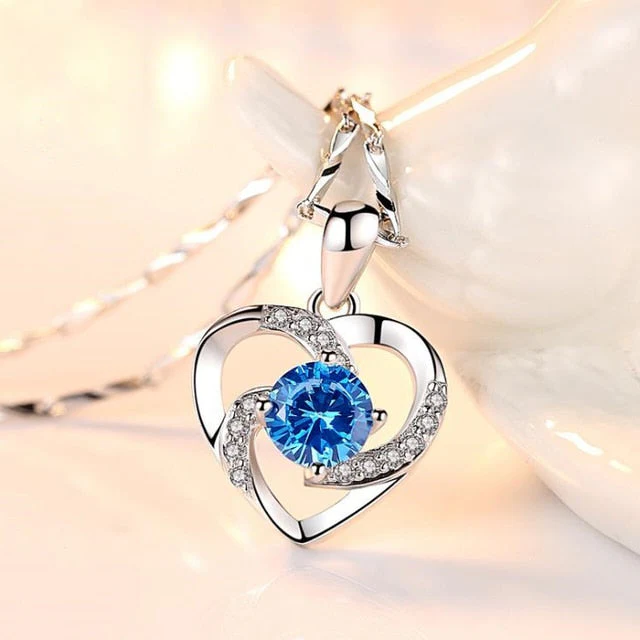 Elegant Silver Heart Pendant Necklace with CZ Crystals