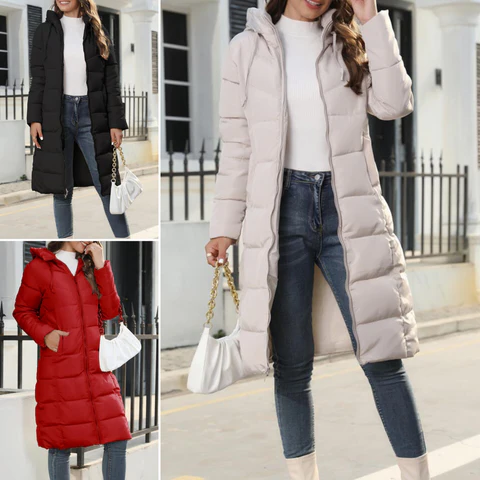 Ladies' Long Down Jacket with Hood for Ultimate Comfort