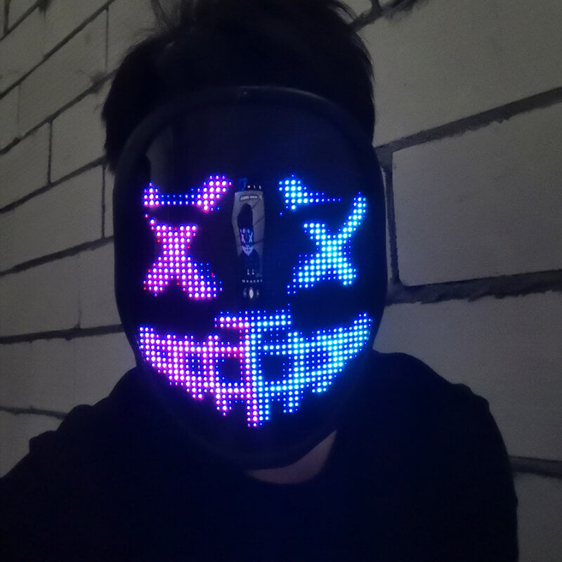 Dynamic LED Costume Mask with Customizable Faces