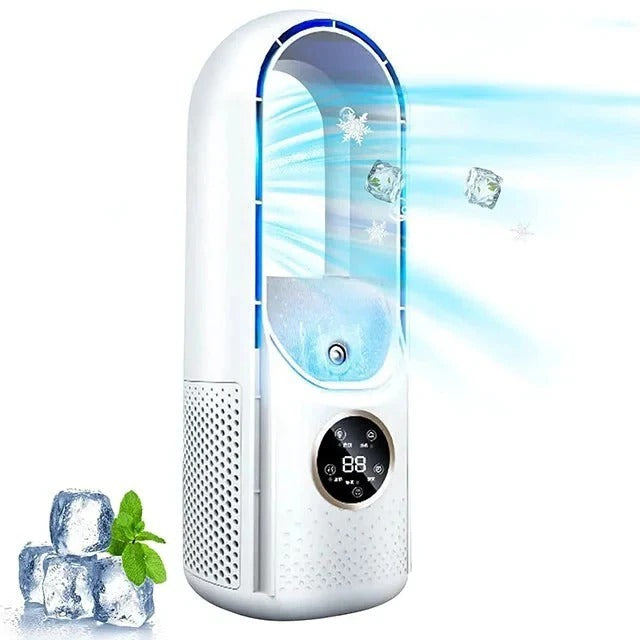 BreezeBuddy Compact Personal Air Chiller – Quiet, Blade-Free Fan for Desk Use