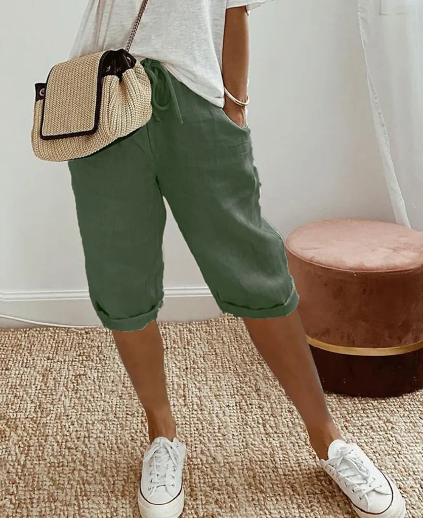 Chic High-Waisted Linen Blend Crop Pants for Women