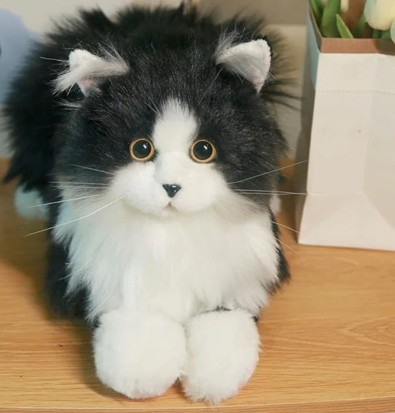 Realistic Black and White Plush Feline Companion