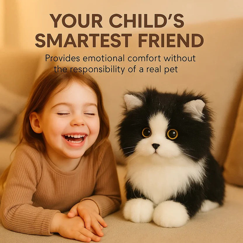 Realistic Black and White Plush Feline Companion