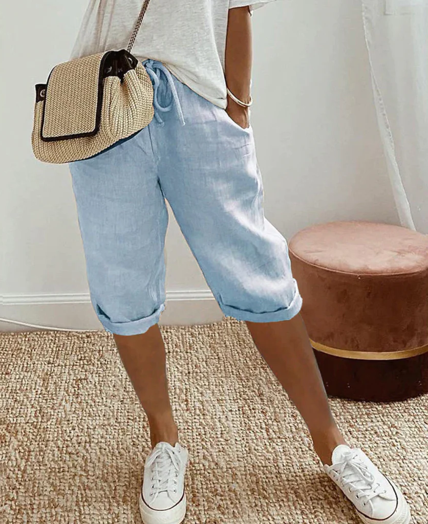 Chic High-Waisted Linen Blend Crop Pants for Women