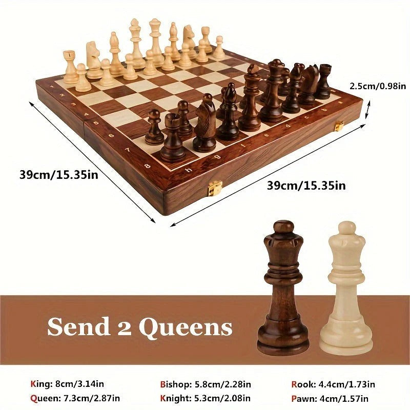Heritage Wood Chess Collection – 15.7" Premium Board with 34 Pieces
