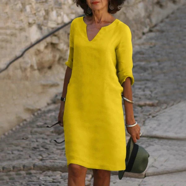 Chic V-Neck Dress with Three-Quarter Sleeves