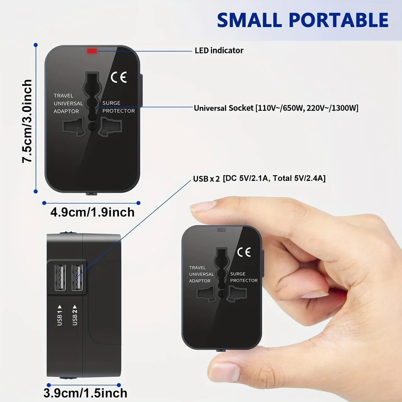 Global Charging Adapter with Dual USB Ports for Travelers