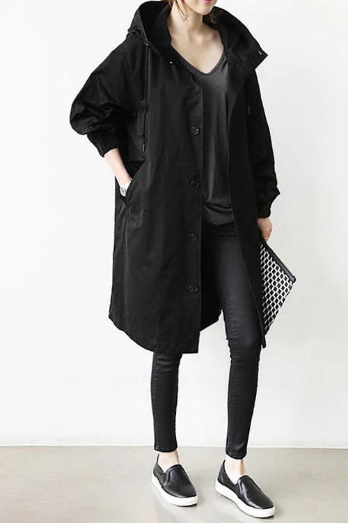Chic Water-Resistant Hooded Overcoat for Women