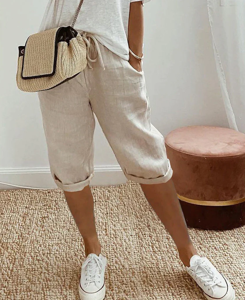 Chic High-Waisted Linen Blend Crop Pants for Women