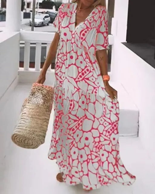 Chic Long Dress with Breezy Short Sleeves