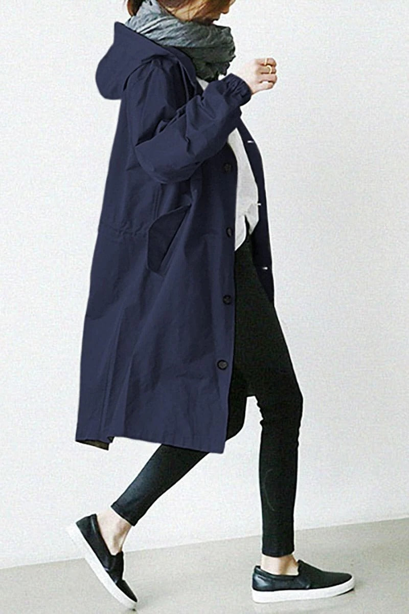 Chic Water-Resistant Hooded Overcoat for Women