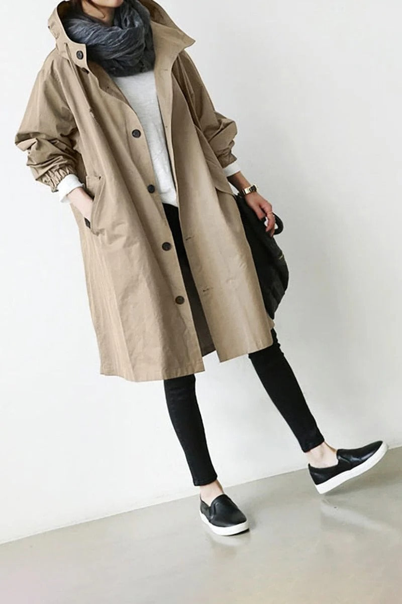 Chic Water-Resistant Hooded Overcoat for Women