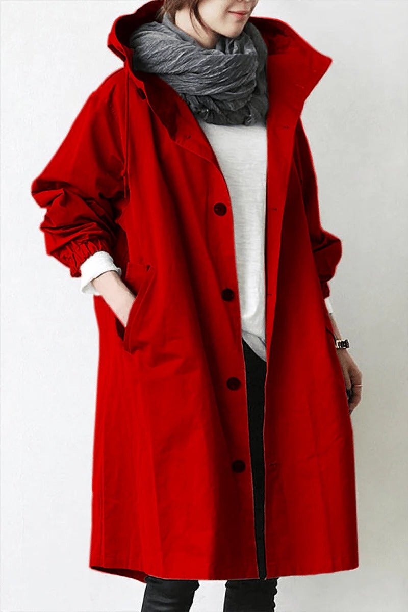 Chic Water-Resistant Hooded Overcoat for Women