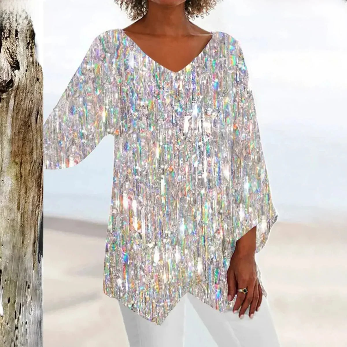 Chic Women's V-Neck Blouse with Flattering Silhouette