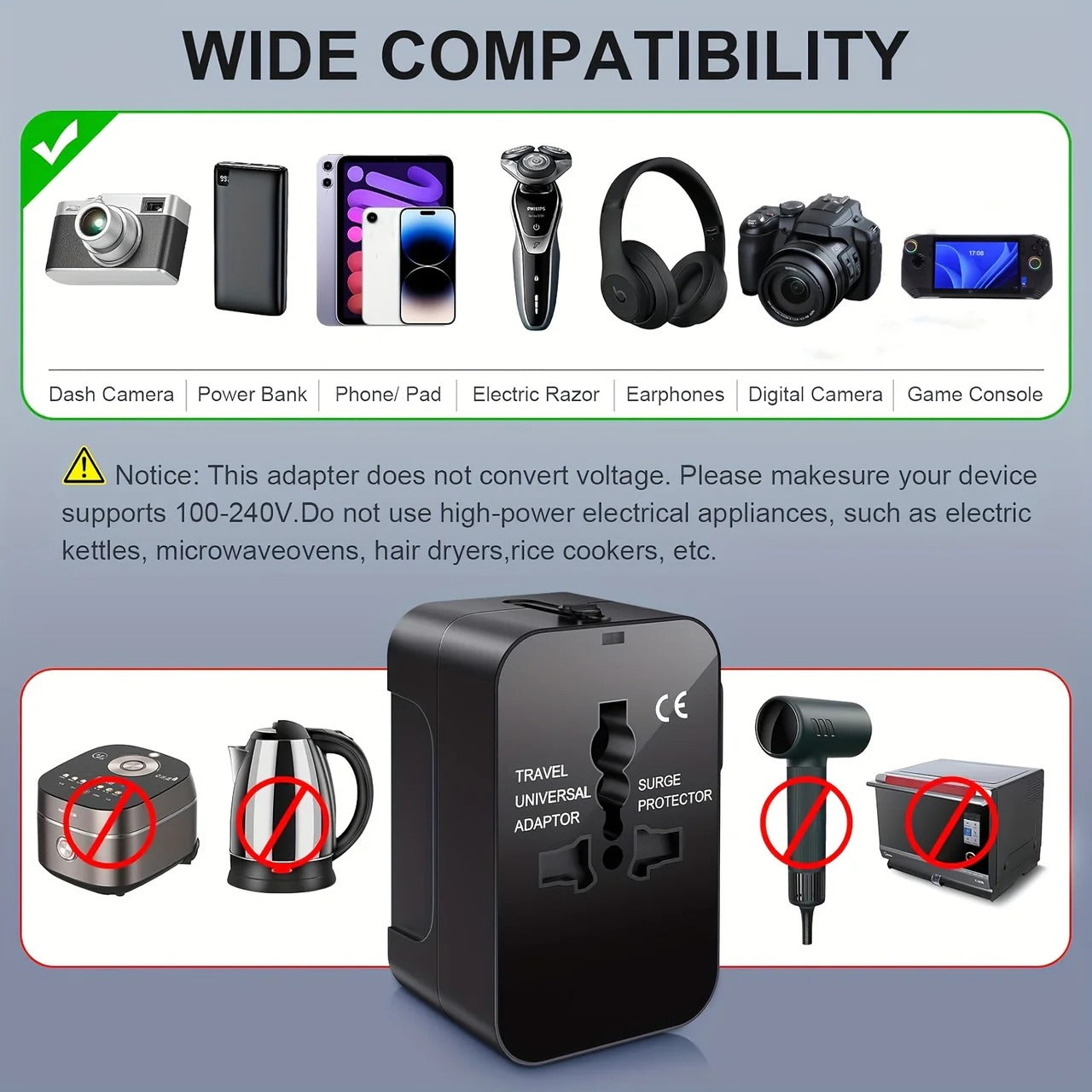 Global Charging Adapter with Dual USB Ports for Travelers