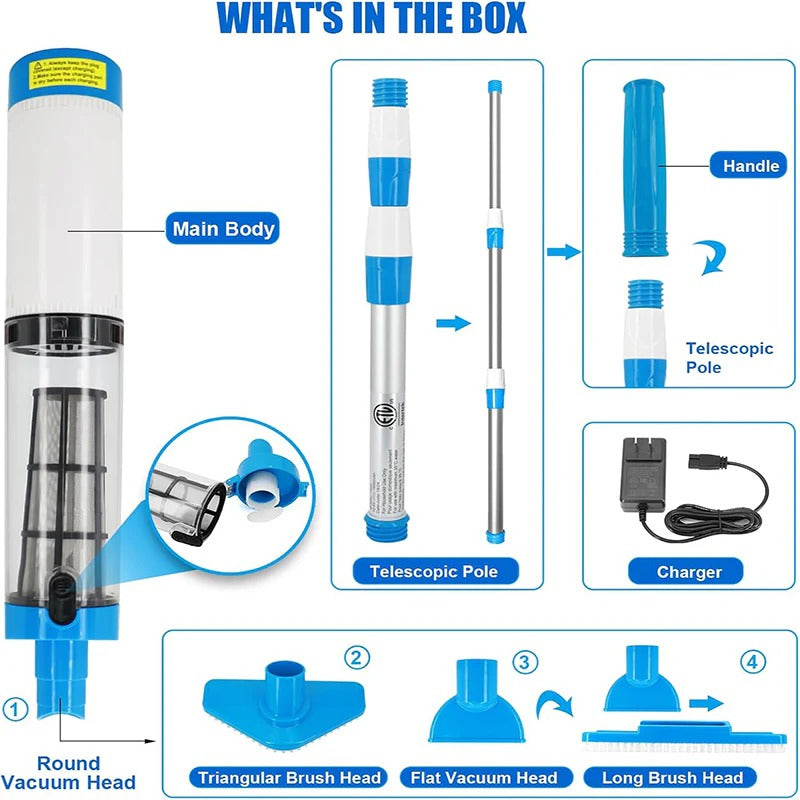 Multi-Function Cordless Pool Cleaner with Rechargeable Battery