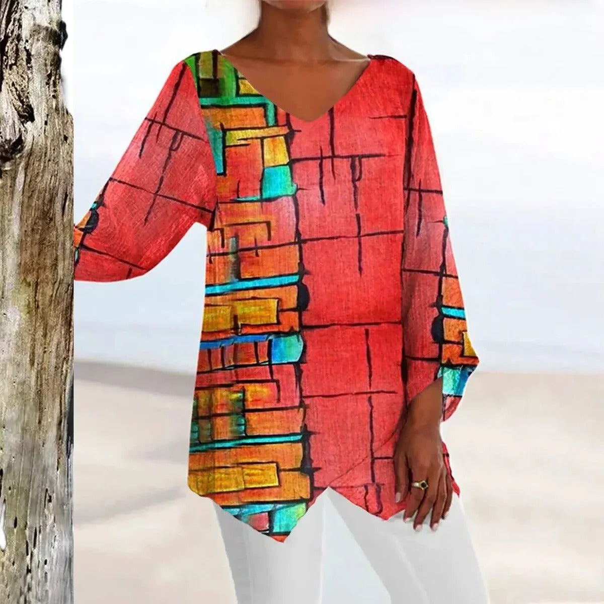 Chic Women's V-Neck Blouse with Flattering Silhouette