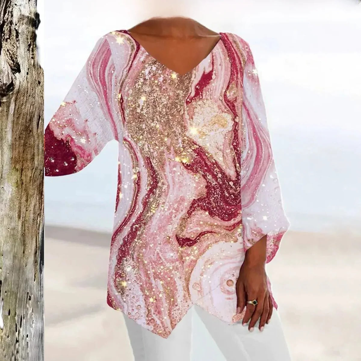 Chic Women's V-Neck Blouse with Flattering Silhouette