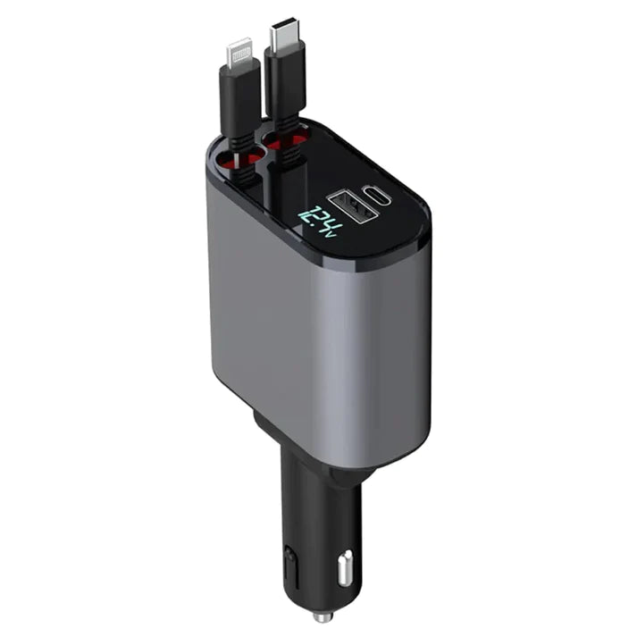 Compact Dual Cord Car Charger for Fast, Tidy Charging