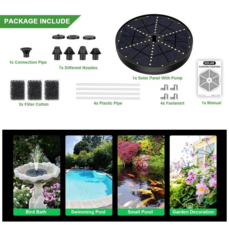 Eco-Friendly Solar Water Fountain with LED Lighting
