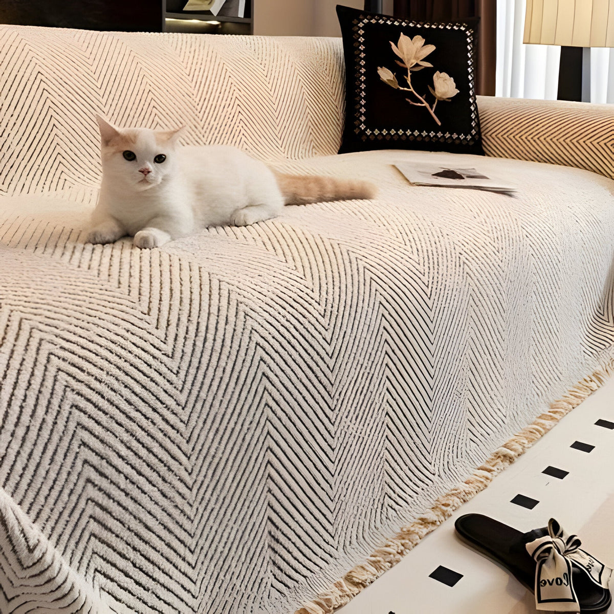 Elegant Herringbone Sofa Protector for Everyday Use