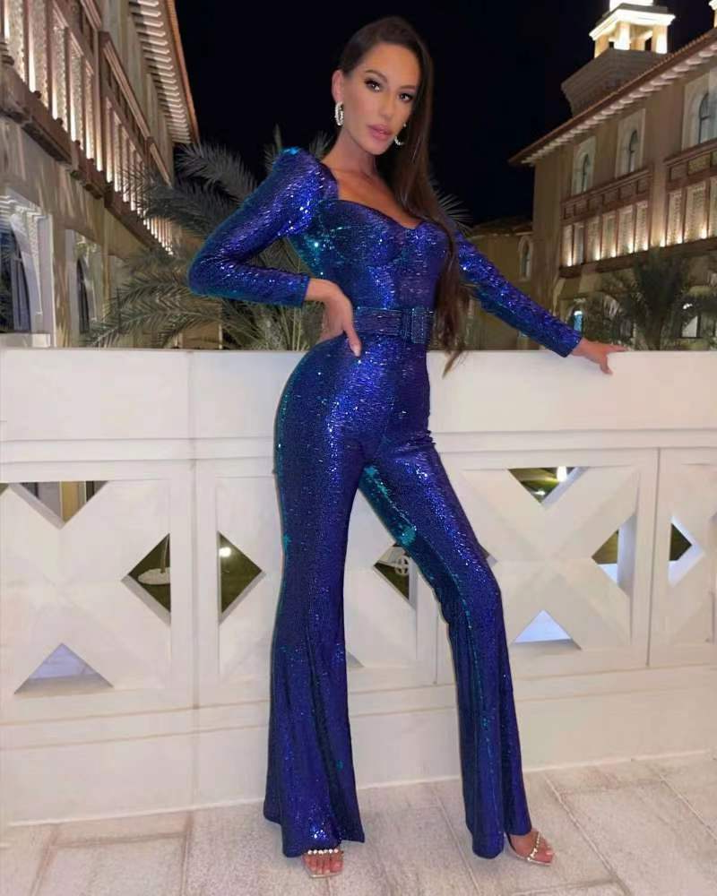 Glimmering Long-Sleeve All-in-One Outfit