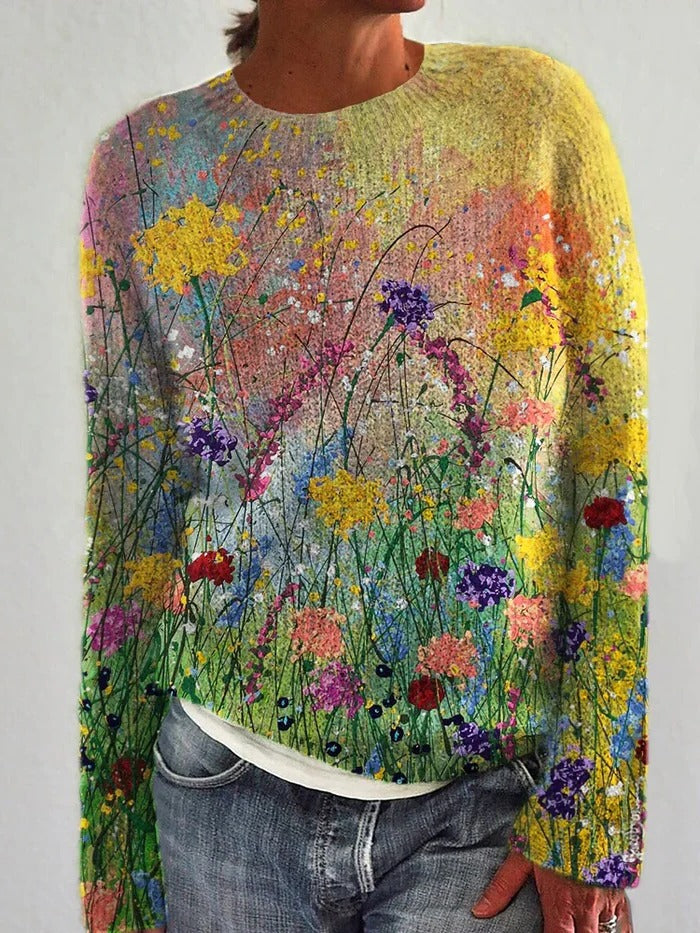 Chic Floral Canvas Sweater for Effortless Style
