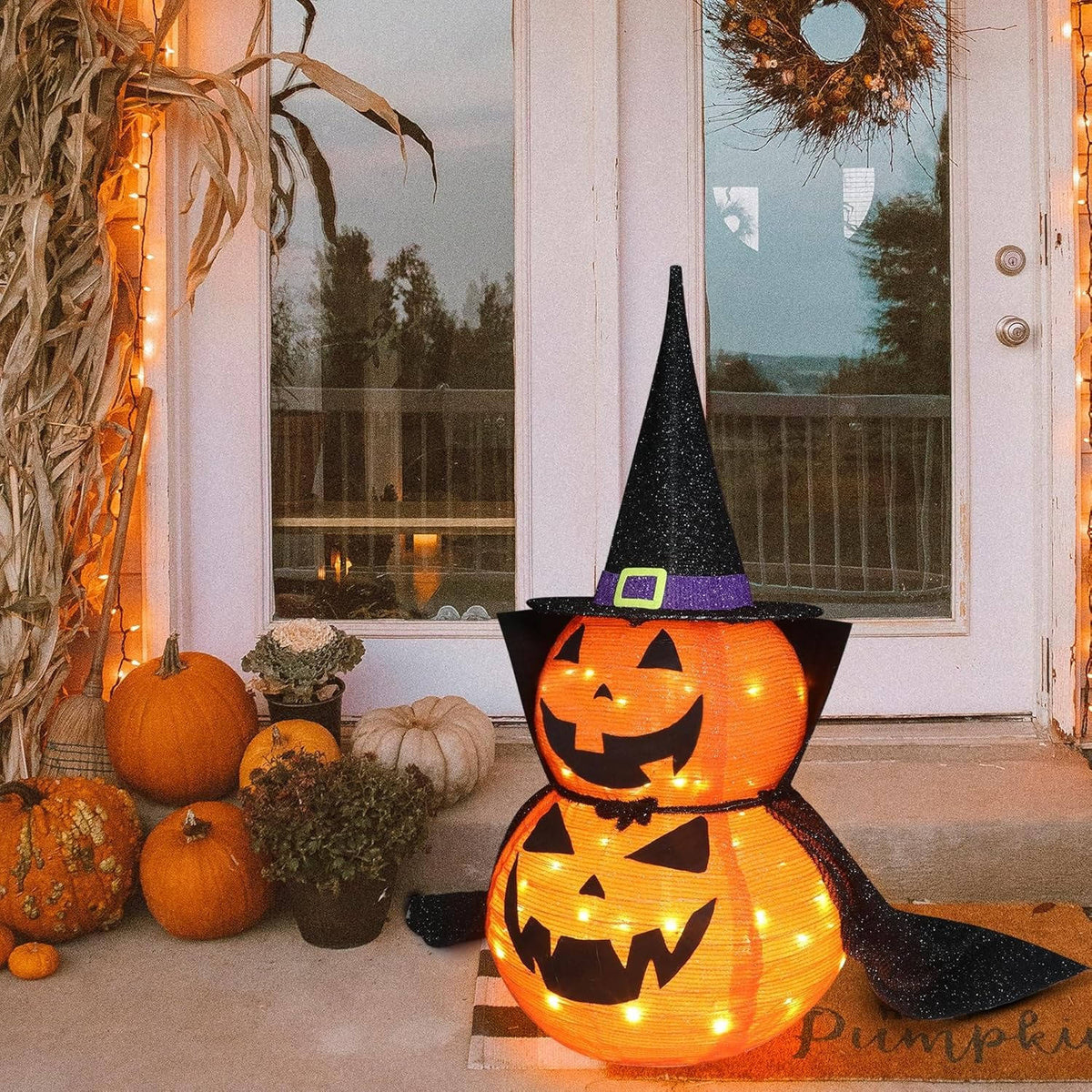 Set of 2 LED-Illuminated 3ft Outdoor Pumpkin Decorations
