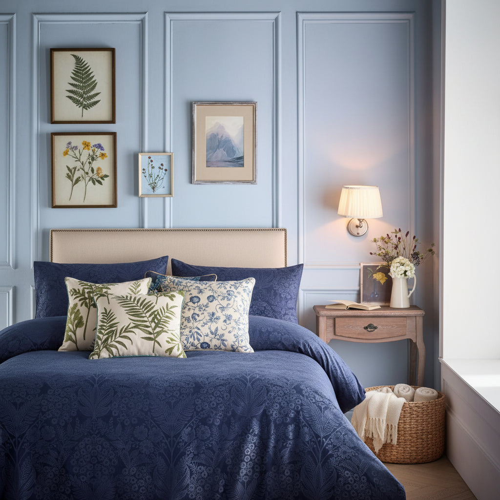 Navy Harmony Jacquard Bedding Set for Elegant Bedrooms