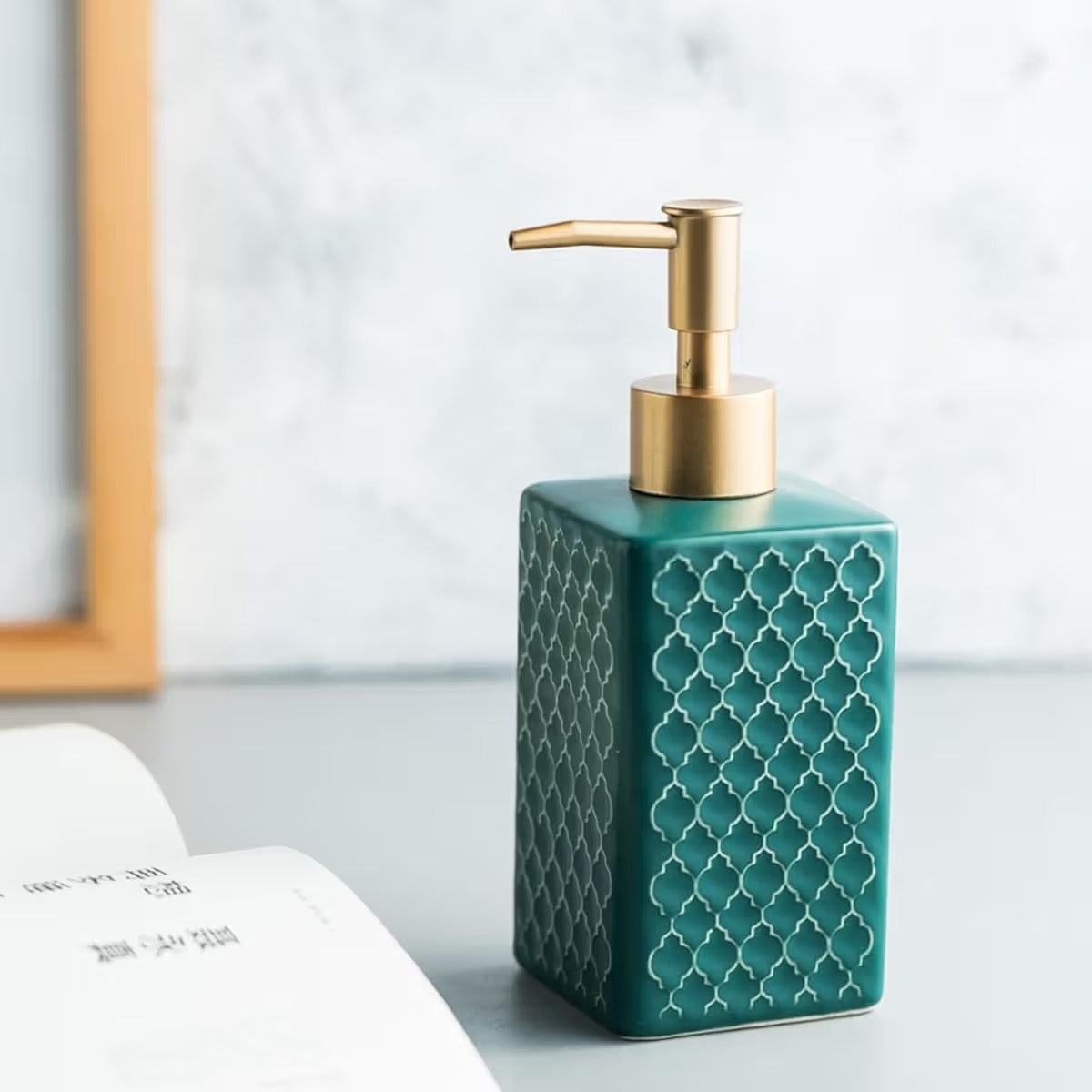 Elegant Ceramic Soap Dispenser with Gold Pump