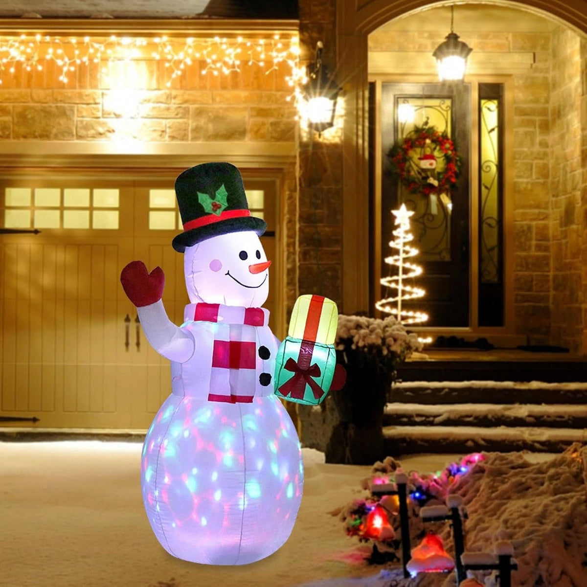 5-Foot Inflatable Holiday Snowman with Colorful LED Lights