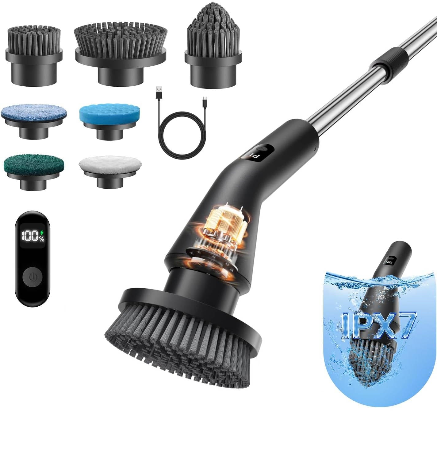 PowerScrub Pro Cordless Cleaning Brush – Dual Speed, 7 Heads & Extended Battery Life